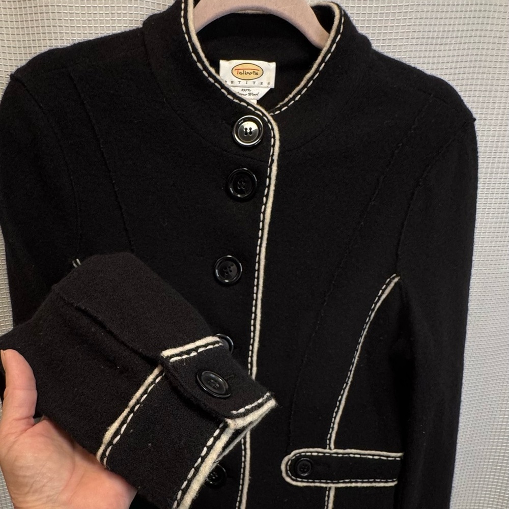 Talbots Petites Black 100% Merino Wool Button Jacket Blazer Petite M - Picture 4 of 7